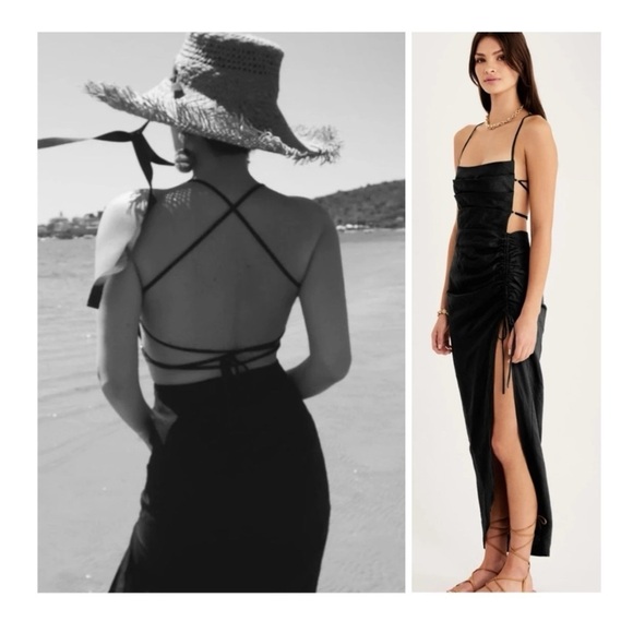 Rumer | 70s Romantic Coastal Vibes LouLou Black Strappy Maxi Dress | XS - Picture 2 of 9